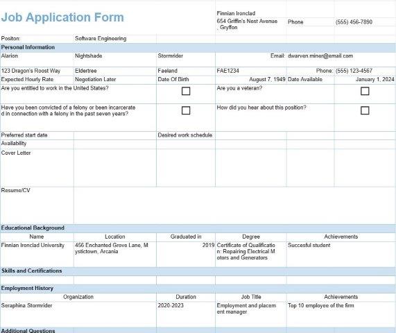 Job Application Form