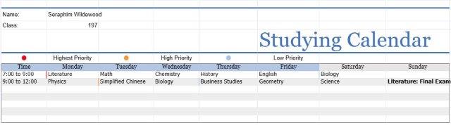 Studying Calendar