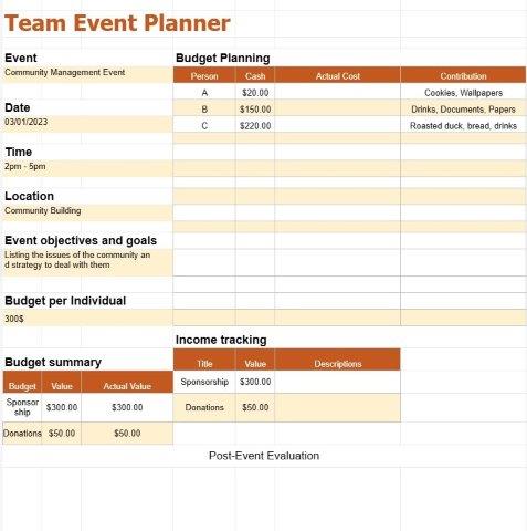 Planificación de eventos en equipo