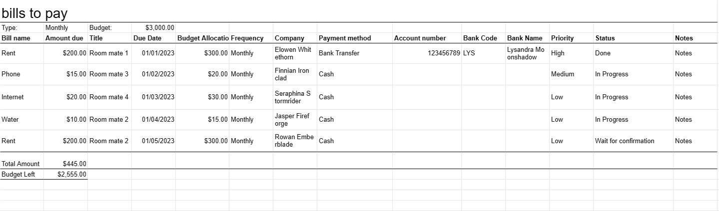 Bills to pay