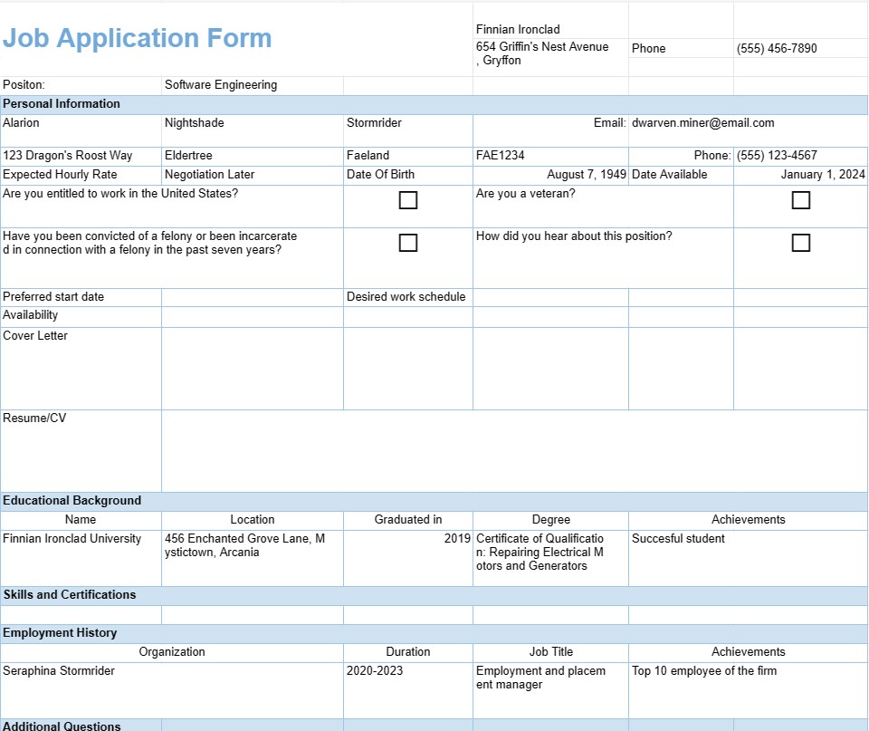 Job Application Form