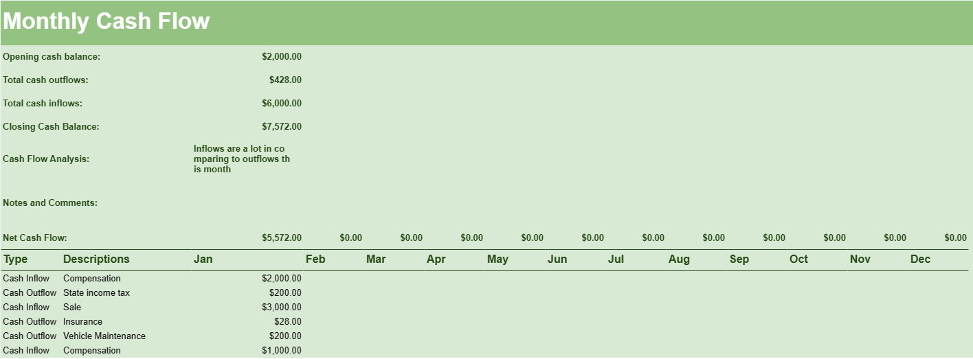 Monthly Cash Flow