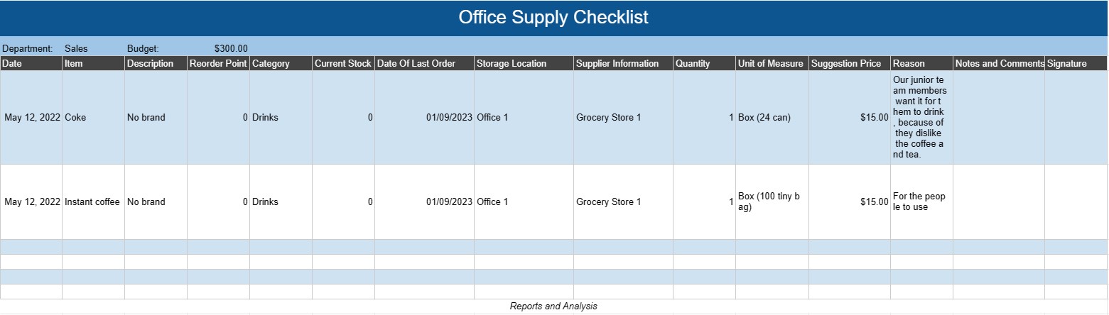 Llista de control de material d'oficina