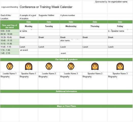 Conferentie- of trainingsweekkalender